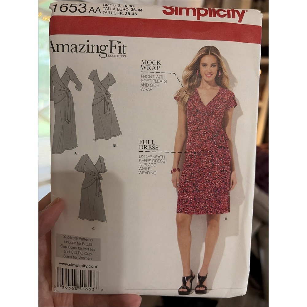 Simplicity Sewing Pattern 1653 Amazing Fit Dress Mock Wrap Sz 10-18 UNCUT